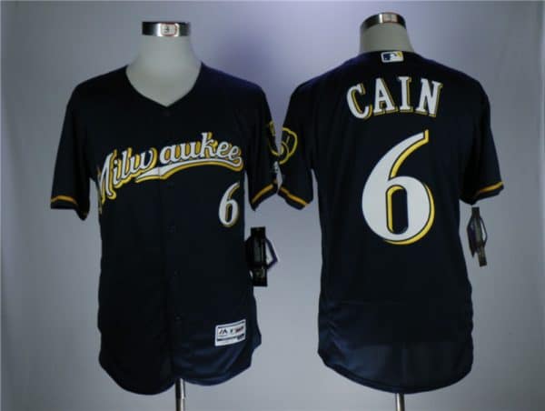 Milwaukee Brewers #6 Lorenzo Cain Navy Flexbase Stitched Jersey