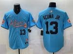 Atlanta Braves #13 Ronald Acuna Jr. Blue 2024 Atliens Peach With Outkast Patch Vapor Limited Stitched Jersey
