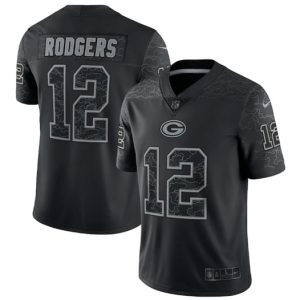 Green Bay Packers #12 Aaron Rodgers Black Reflective Limited Stitched Football Jersey