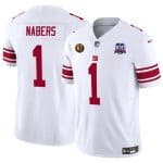 New York Giants #1 Malik Nabers White 2024 Draft F.U.S.E. With John Madden Patch And 100TH Season Patch Vapor Untouchable Limited Stitched Jersey