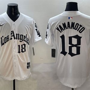 Los Angeles Dodgers #18 Yoshinobu Yamamoto White Mexico 2025 LA Gothic Style With Fernando Patch Vapor Premier Limited Stitched Jersey
