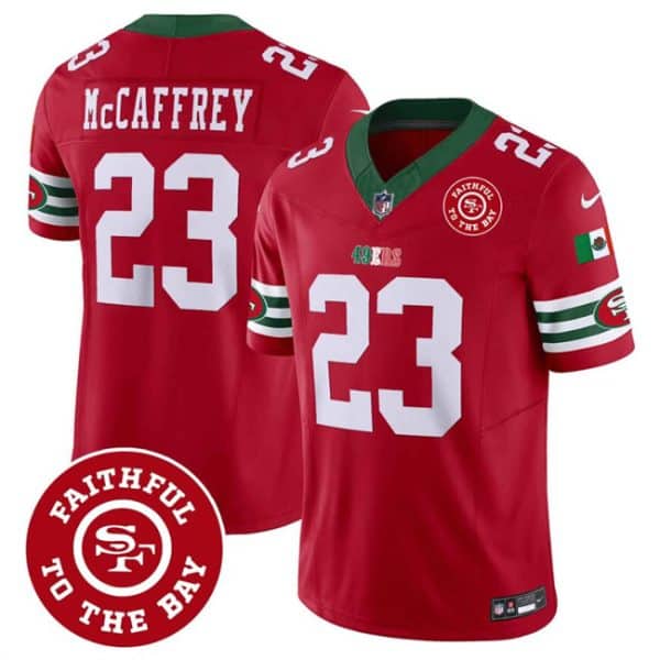 San Francisco 49ers #23 Christian McCaffrey Red F.U.S.E. Mexico Faithful To The Bay Patch Vapor Limited Stitched Jersey