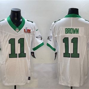 Philadelphia Eagles #11 A.J. Brown White 2025 Super Bowl LIX Patch F.U.S.E. Vapor Untouchable Limited Stitched Jersey