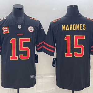 Kansas City Chiefs #15 Patrick Mahomes Black Red Gold 4-Star C Patch Vapor Untouchable Limited Stitched Jersey