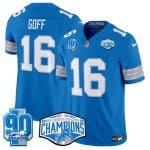 Detroit Lions #16 Jared Goff Blue 2024 NFC North Champions 90th Anniversary Patch F.U.S.E. Vapor Limited Stitched Jersey