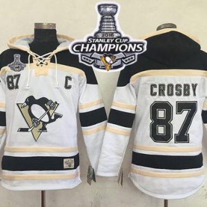 Penguins #87 Sidney Crosby White Sawyer Hooded Sweatshirt 2016 Stanley Cup Champions Stitched Jersey