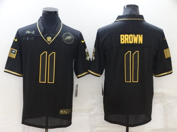 Philadelphia Eagles #11 A. J. Brown Black Gold Salute To Service Limited Stitched Jersey