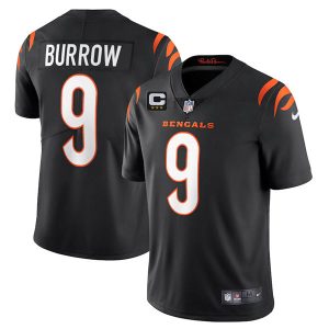 Cincinnati Bengals 2022 #9 Joe Burrow Black With 3-Star C Patch Vapor Limited Stitched Jersey