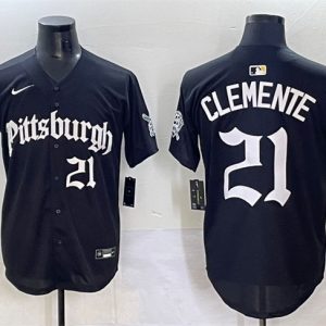 Pittsburgh Pirates #21 Roberto Clemente Black 'Gothic Steel City Edition' Vapor Limited Stitched Jersey