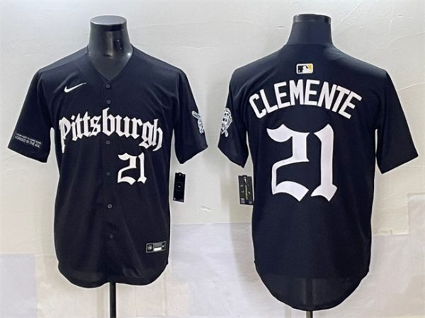 Pittsburgh Pirates #21 Roberto Clemente Black 'Gothic Steel City Edition' Vapor Limited Stitched Jersey