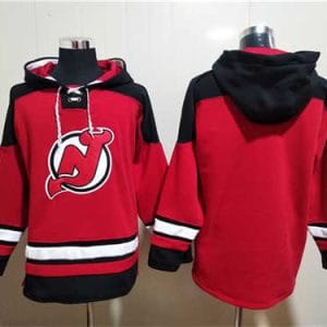New Jersey Devils Blank Red Ageless Must-Have Lace-Up Pullover Hoodie