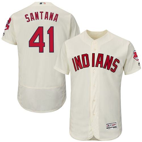 Indians #41 Carlos Santana Cream Flexbase Authentic Collection Stitched Jersey