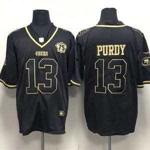 San Francisco 49ers #13 Brock Purdy Black Gold With 75th Anniversary Patch Stitched Jersey