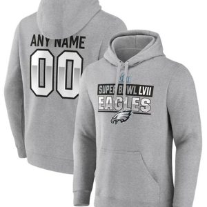 Philadelphia Eagles Custom Grey Super Bowl LVII Name Number Pullover Hoodie