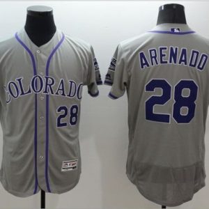 Rockies #28 Nolan Arenado Grey Flexbase Authentic Collection Stitched Jersey