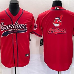 Cleveland Guardians Red Team Big Logo With Patch Cool Base Stitched Jersey