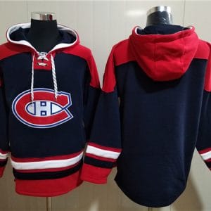 Montreal Canadiens Blank Navy Red Lace-Up Pullover Hoodie