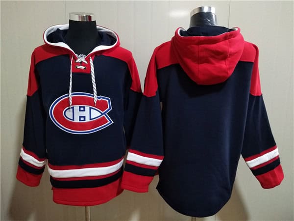 Montreal Canadiens Blank Navy Red Lace-Up Pullover Hoodie