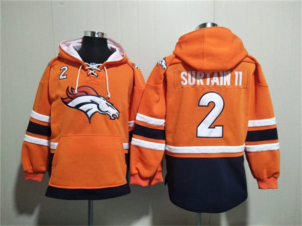 Denver Broncos #2 Pat Surtain II Orange Ageless Must-Have Lace-Up Pullover Hoodie