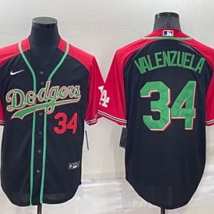 Los Angeles Dodgers #34 Toro Valenzuela Red Black Cool Base Stitched Baseball Jersey