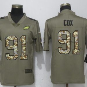 Philadelphia Eagles #91 Fletcher Cox Olive Camo Salute To Service Limited Stitched Jersey