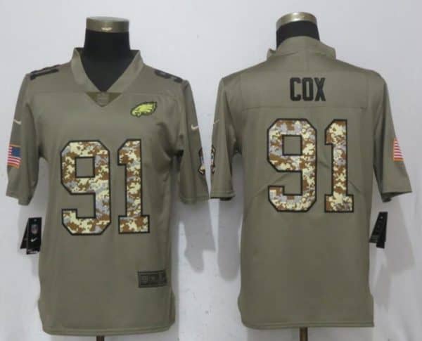 Philadelphia Eagles #91 Fletcher Cox Olive Camo Salute To Service Limited Stitched Jersey
