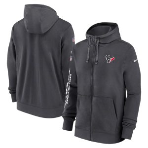 Houston Texans Heather Charcoal 2024 Team Full-Zip Hoodie