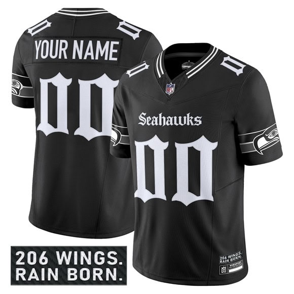 Seattle Seahawks Custom Black 2025 F.U.S.E. 'Gothic Rain City Shadows Edition' Vapor Limited Stitched Jersey
