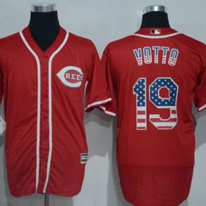 Reds #19 Joey Votto Red USA Flag Fashion Stitched Jersey