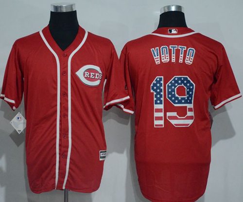 Reds #19 Joey Votto Red USA Flag Fashion Stitched Jersey