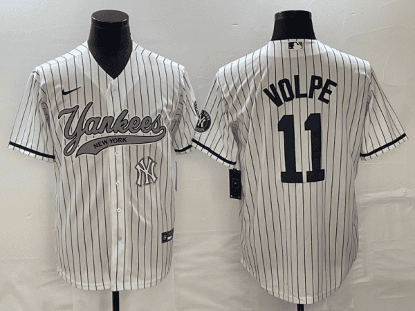 New York Yankees #11 Anthony Volpe White With Patch Cool Base Stitched Jersey