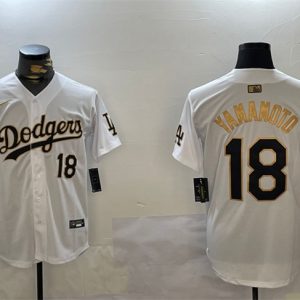 Los Angeles Dodgers #18 Yoshinobu Yamamoto White Gold Home Limited Stitched Jersey