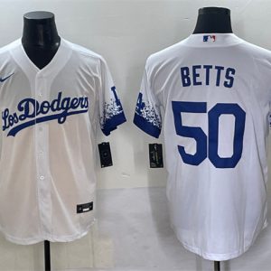 Los Angeles Dodgers #50 Mookie Betts White City Connect Cool Base Stitched Jersey