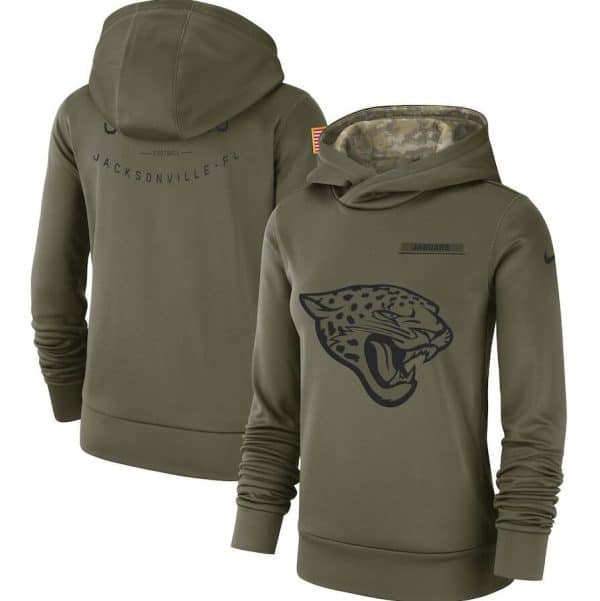 Jacksonville Jaguars Olive Salute To Service Team Logo Performance Pullover NFL Hoodie