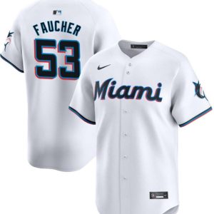 Miami Marlins #53 Calvin Faucher White Home Limited Stitched Jersey