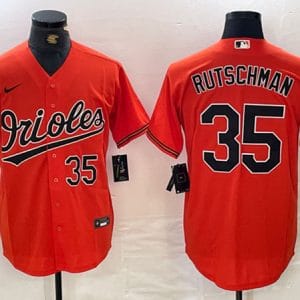 Baltimore Orioles #35 Adley Rutschman Orange With Patch Cool Base Stitched Jersey