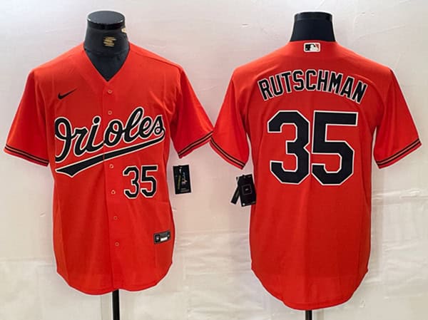 Baltimore Orioles #35 Adley Rutschman Orange With Patch Cool Base Stitched Jersey