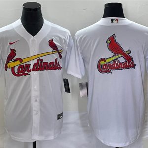 St. Louis Cardinals White Big Team Logo In Back Cool Base Stitched Jersey