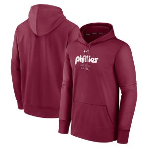 Philadelphia Phillies Burgundy Collection Practice Performance Pullover Hoodie