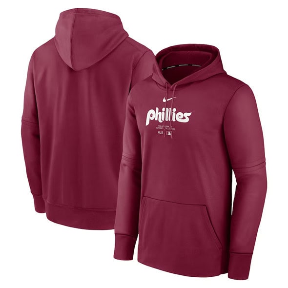 Philadelphia Phillies Burgundy Collection Practice Performance Pullover Hoodie