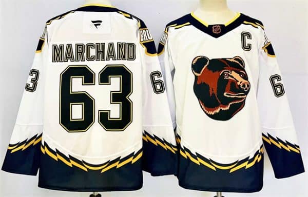Boston Bruins #63 Brad Marchand White 2024-25 With C Patch Reverse Retro Home Stitched Jersey