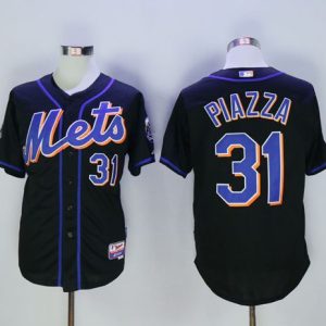 Mets #31 Mike Piazza Black 2016 Hall Of Fame Patch Stitched Jersey
