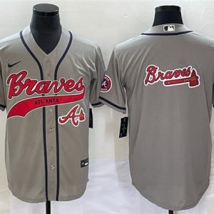 Atlanta Braves Gray Team Big Logo Cool Base With Patch Stitched Jersey