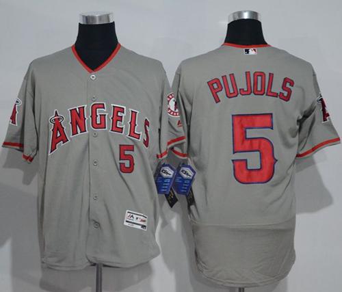 Angels Of Anaheim #5 Albert Pujols Grey Flexbase Authentic Collection Stitched Jersey