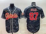 Kansas City Chiefs Blank #87 Travis Kelce Gray Navy Camo With Patch Cool Base Stitched Baseball Jersey