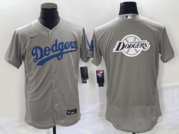 Los Angeles Dodgers Gray Team Big Logo Flex Base Stitched Jersey