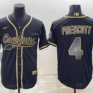 Dallas Cowboys #4 Dak Prescott Black Gold With Patch Cool Base Stitched Baseball Jersey