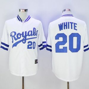 Mitchell And Ness Royals #20 Frank White White Throwback Stitched Jersey