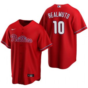 Philadelphia Phillies #10 J.T. Realmuto Red Cool Base Stitched Jersey