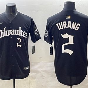 Milwaukee Brewers #2 Brice Turang Black 'Gothic 414 Shadows Edition' Vapor Premier Limited Stitched Jersey